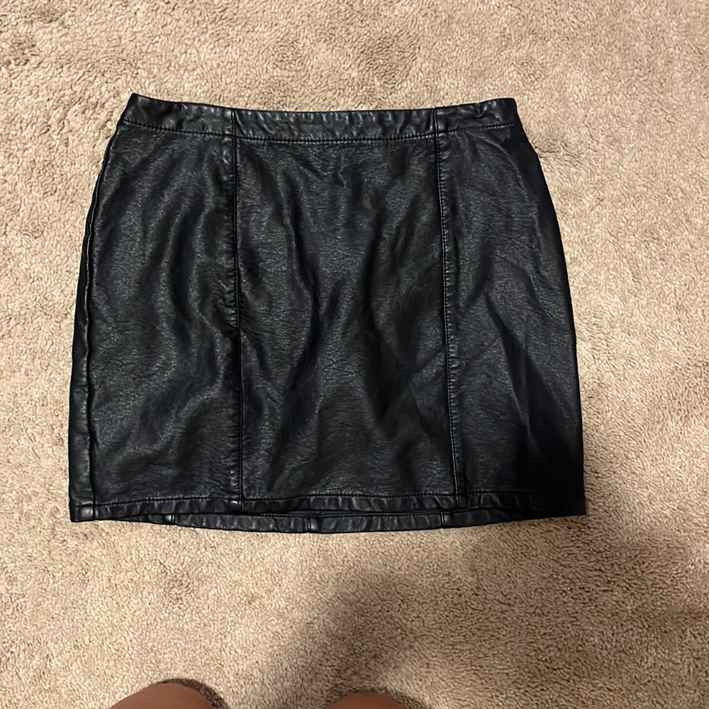 Black mini leather skirt